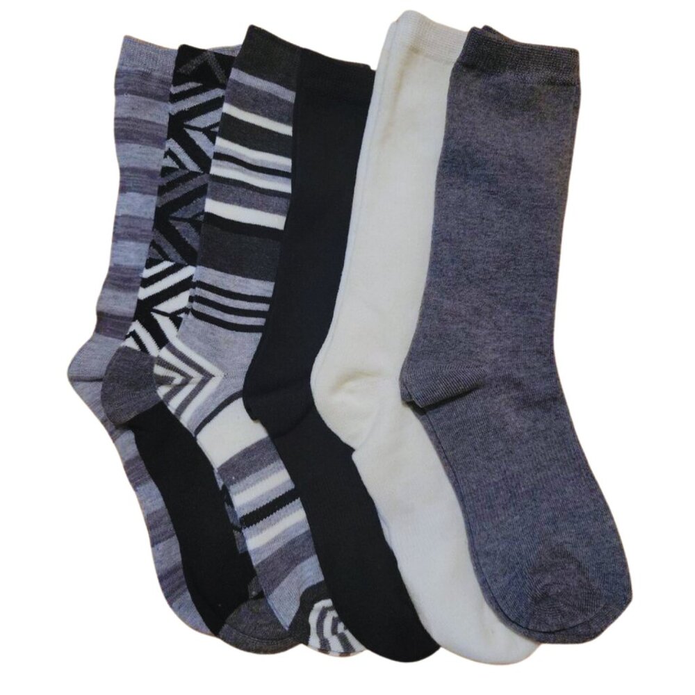 Women's 6 Pack Crew Socks Blue Mountain - Gray, Black, White - Size M (5-10) New - Picture 2 of 6